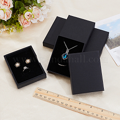 蓋付き紙製ジュエリーセットギフト包装箱  イヤリングネックレス用  長方形  ブラック  9x7x1.75cm&nbsp;CON-WH0095-221