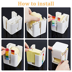 ABSプラスチック製ポップアップノート＆ロール付箋ディスペンサー  インデックスフラグディスペンサー  ペーパークリップタブデスクオーガナイザー  ホワイト  84x84x85mm&nbsp;AJEW-WH0695-247A