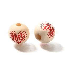 Valentine's Day Element Printed Wood Beads&nbsp;WOOD-R002-01-33