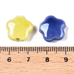 手作りの陶器ビーズ  光沢釉の磁器  花  ミックスカラー  14x15x6.5mm  穴：2mm&nbsp;PORC-N007-20-B01-A