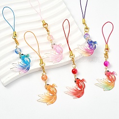 アクリル＆ガラス携帯ストラップ6個  魚  ミックスカラー  115mm&nbsp;HJEW-YW00241