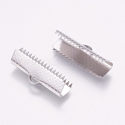 変色しにくい304ステンレススチールリボンカシメエンドパーツ  ステンレス鋼色  10x25mm  穴：1.5x3mm&nbsp;STAS-E144-080P-G