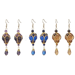 Natural Tiger Eye & Natural Lapis Lazuli & Natural Amethyst & Glass Beaded Dangle Earrings&nbsp;EJEW-MZ00686