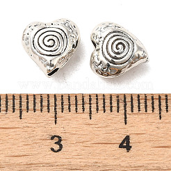 チベット風合金ビーズ  カドミウムフリー＆鉛フリー  渦を伴う心臓  アンティークシルバー  8.5x8.5x4.5mm  穴：1.6mm  1086個/ 1000g&nbsp;PALLOY-M217-17AS