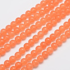 天然石&染め加工マレーシアジェイドビーズ連売り  ラウンド  ライトサーモン  8mm  穴：1.0mm  約48個/連  15インチ&nbsp;X-G-A146-8mm-A05
