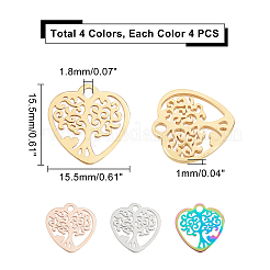 16Pcs 4 Colors 201 Stainless Steel Pendants&nbsp;STAS-DC0002-83