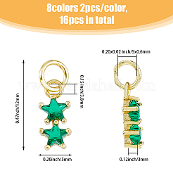 16PCS 8Colors Brass Cubic Zirconia Charms&nbsp;KK-DC0003-77
