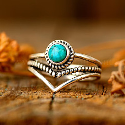 Alloy and Synthetic Turquoise Finger Rings&nbsp;FS-WG19095-04