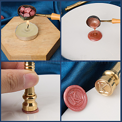 1Pc Golden Tone Brass Wax Seal Stamp Head with Bamboo Stick Shaped Handle&nbsp;STAM-CP0001-04H