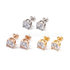 6 Pairs Cubic Zirconia Flat Round Stud Earrings&nbsp;EJEW-G291-05D-M