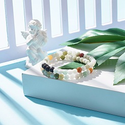 2個2スタイルのナチュラルジェダイト＆溶岩ロックラウンドビーズストレッチブレスレットセット  女性のためのアクセサリー用原石のアクセサリー  内径：2-1/4インチ（5.8cm）&nbsp;BJEW-JB07572