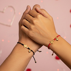 2Pcs Brass Puffed Heart & Cross Double Layered Couple Bracelets&nbsp;EU8797-3