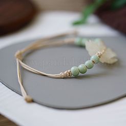 セラミックラウンドビーズ編みビーズブレスレット  女性用の調節可能なナイロンコードブレスレット  アクリルの花と  ホワイト  4~9-7/8インチ（10~25cm）&nbsp;WG31ACA-01
