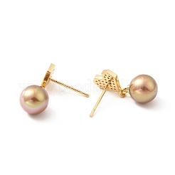 シェルビーズ付きキュービックジルコニアハートダングルスタッドピアス  女性のための真鍮のアクセサリー  鉛フリー＆カドミウムフリー＆ニッケルフリー  18KGP本金メッキ  20mm  ピン：0.7mm&nbsp;EJEW-F281-19G