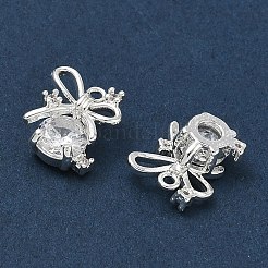 真鍮マイクロパヴェクリアキュービックジルコニアチャーム  リボンと丸いチャーム  銀  10x9x4mm  穴：1mm&nbsp;CU-CBAB0CF-16S