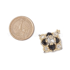 ガラスシードビーズペンダント  ひし形チャーム  ブラック  30x28.5x10.5mm  穴：1.4mm&nbsp;PALLOY-MZ00423-02