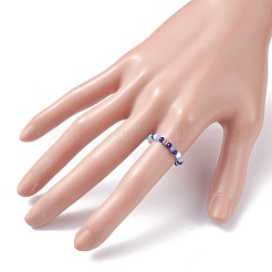 Glass Beaded Stretch Finger Ring with Cube for Women&nbsp;X-RJEW-JR00431