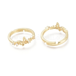 Adjustable Brass Micro Pave Clear Cubic Zirconia Finger Rings&nbsp;RJEW-O037-10G