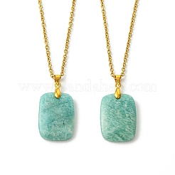 Natural Amazonite Rectangle Pendant 304 Stainless Steel Cable Chain Necklaces&nbsp;NJEW-JN06210-03