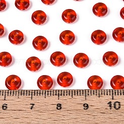 透明な色のガラスシードビーズ  ロンデル  丸い穴  ファイヤーブリック  6~6.5x3mm  穴：1.2~1.4mm  約2500個/ポンド&nbsp;SEED-N007-39A-05