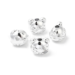 メッキccbプラスチックビーズ  虎  プラチナ  13.4x15.8x13.2mm  穴：3.5mm&nbsp;PACR-C004-04P