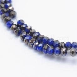 電気メッキオペークガラスビーズ連売り  半分メッキ  多面カット  ロンデル  藤紫色  2.5x1.5mm  穴：0.5mm  約197~201個/連  11インチ（28cm）&nbsp;EGLA-J144-HP-B05