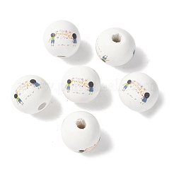 Mother's Day Theme Printed Wood European Beads&nbsp;WOOD-F016-04