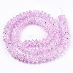 クラックガラスビーズ  染め＆加熱  ロンデル  パールピンク  8x4mm  穴：1mm  約89~95個/連  15.16~15.55インチ（38.5~39.5cm）&nbsp;GLAA-S192-004D
