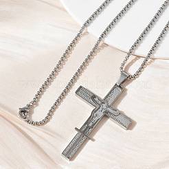 Religion 201 Stainless Steel Jesus Cross Pendant 304 Stainless Steel Box Chain Necklaces&nbsp;SA-CBA3211-02P