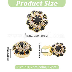 真鍮ラインストーンカフスボタン6色12個  花  ゴールドカラー  ミックスカラー  21x14mm  穴：5.3mm  2個/カラー&nbsp;DIY-GL0007-16