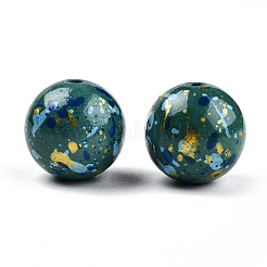 スプレープリント樹脂ビーズ  ラウンド  濃い緑  20x19mm  穴：2~2.4mm&nbsp;RESI-N034-19-V01