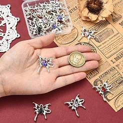 20色合金ラインストーンペンダント5個。  蝶のチャーム  アンティークシルバー  ミックスカラー  29x29x4mm  穴：3.5x3mm  4個/カラー&nbsp;FIND-CJ0005-88