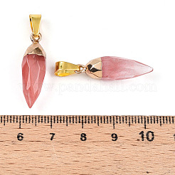 合成桜石英ガラスペンダント  金色の真鍮製の金具が付いた弾丸チャーム  多面カット  24.5~28.5x7~9mm  穴：7.5x3.5mm&nbsp;G-N345-01D