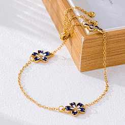 Blue Flower Alloy Enamel Link Chain Slider Anklets for Women&nbsp;FS-WG65877-01