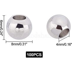 304ステンレススチールヨーロピアンビーズ  大穴ビーズ  ロンデル  ステンレス鋼色  8x6mm  穴：4mm  100個/箱&nbsp;STAS-DC0001-84