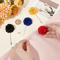 4Pcs 4 Colors Flower Polyester Lapel Pin Brooches for Men&nbsp;JEWB-FG0001-21