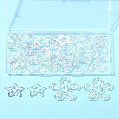 20個 2スタイル メッキUVアクリルビーズ  虹色の  花/スター  ミックスカラー  26~43x27~43x5~6.5mm  穴：1.8~2mm  10個/スタイル&nbsp;TACR-FS0001-61