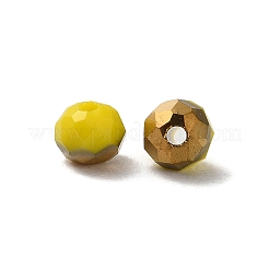 電気メッキガラスビーズ  半分黄金メッキ  多面カット  ロンデル  きいろ  4.3x3.7mm  穴：1mm  500個/袋&nbsp;EGLA-I016-04A