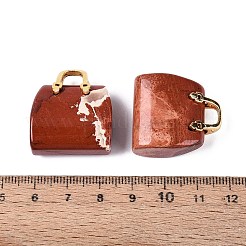 天然石レッドジャスパーペンダント  金色の真鍮ハンドル付きハンドバッグチャーム  27~28x24~26x11.5~12.5mm  穴：6.5~7x4~5mm&nbsp;G-Q602-01G-04