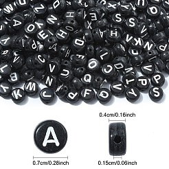 不透明アクリル水平穴ビーズ  エナメル  フラットラウンド  文字L  7x4mm  穴：1.5mm&nbsp;SACR-YW0001-70