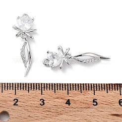 ガラスチャーム  真鍮パーツ  ちょう結びチャーム付きハート  プラチナメッキ  26x9.5x3mm  穴：1.2mm&nbsp;KK-F871-43P