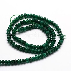 染め天然マレーシアジェイド翡翠ロンデルビーズ連売り  多面カット  濃い緑  4x2~3mm  穴：1mm  約110~115個/連  14インチ&nbsp;G-E316-2x4mm-05