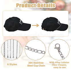 6Pcs 6 Styles 304 Stainless Steel Cap Chain&nbsp;AJEW-HS00001