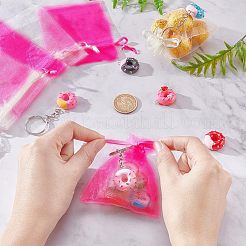 DIYキーホルダー作りキット  ドーナツ樹脂ペンダントを含む  オーガンジーバッグ巾着袋  アイアン製キーリング  ミックスカラー  樹脂ペンダント: 12 個/箱&nbsp;DIY-FH0003-33