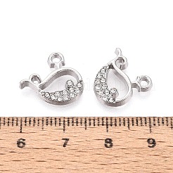 合金&クリスタルラインストーンペンダント  クジラのチャーム  プラチナ  14x15x2mm  穴：1.6mm&nbsp;PALLOY-T095-02P