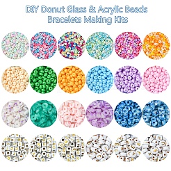 DIY ドーナツ ガラス & アクリル ビーズ ブレスレット 作成キット  ミックスカラー  2.5~7x2.5~4.5x0.5~4.5mm  穴：1~3mm&nbsp;DIY-FS0007-68