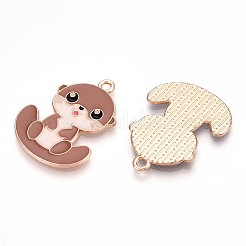 合金エナメルチャーム  鉛フリー＆カドミウムフリー  カワウソのチャーム  ゴールドカラー  シエナ  28x22x1.2mm  穴：1.8mm&nbsp;X-ENAM-T022-02D-02
