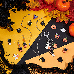 ハロウィーンテーマの不透明樹脂ペンダント80個、8スタイル  ハロウィンチャーム  混合図形  プラチナループ付き  ミックスカラー  21~29.5x15~22x5.5~8mm  穴：2mm  8個/スタイル&nbsp;RESI-UN0001-10