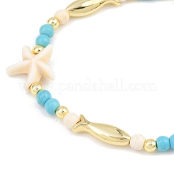 Synthetic Turquoise & Brass Beaded Stretach Bracelets for Women&nbsp;BJEW-JB12487