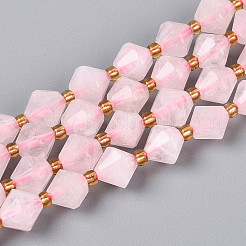 天然石ローズクォーツビーズ連売り  双円錐形  多面カット  シードビーズで  8~8.5x7.5~8.5mm  穴：1~1.2mm  約36~39個/連  14.37~15.75''（36.5~40センチメートル）&nbsp;G-T144-23A-05